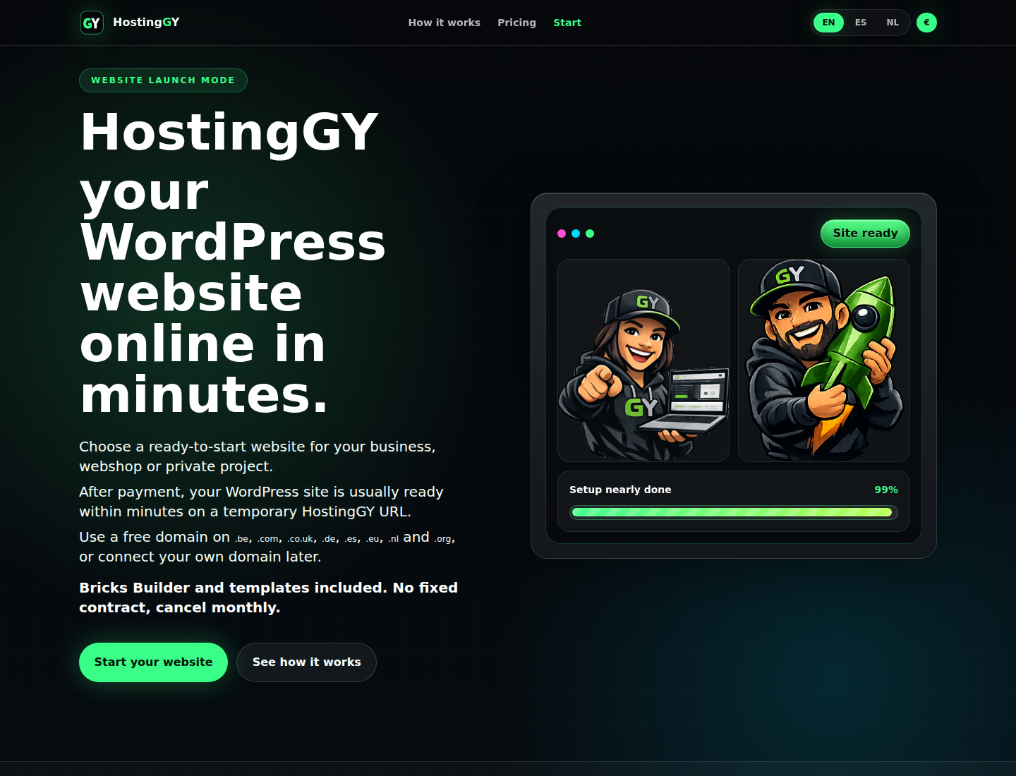 Screenshot of the HostingGY managed WordPress hosting website