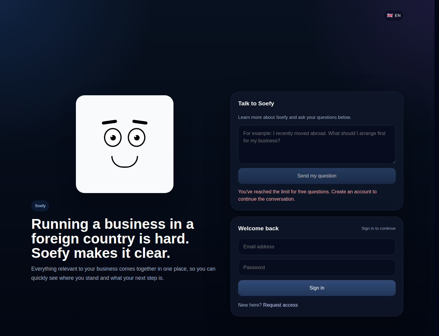 Screenshot of the Soefy.com platform landing page and interface preview