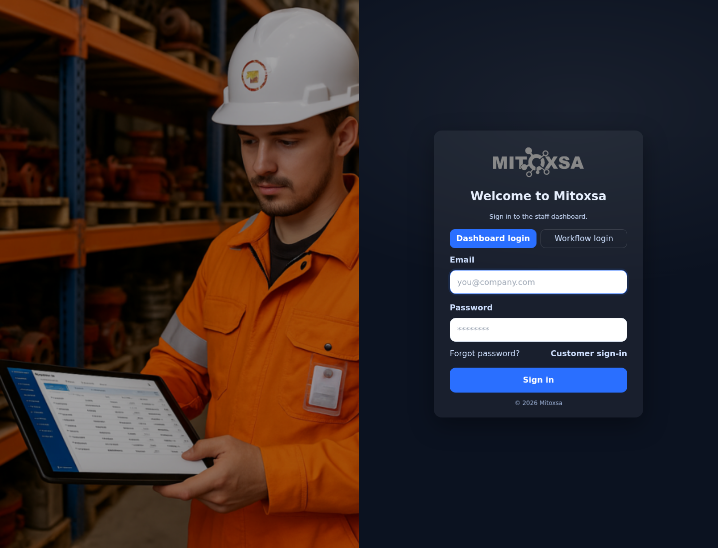 Screenshot of the Workflow Software industrial asset preservation platform login and portal preview